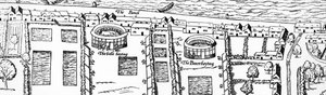 Platsen för Shakespeares teater, detalj av Civitas Londinum, karta över London, träsnitt från 1560